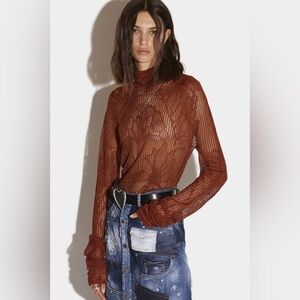 DSQUARED2 Rust Knit Turtleneck Top Size Medium